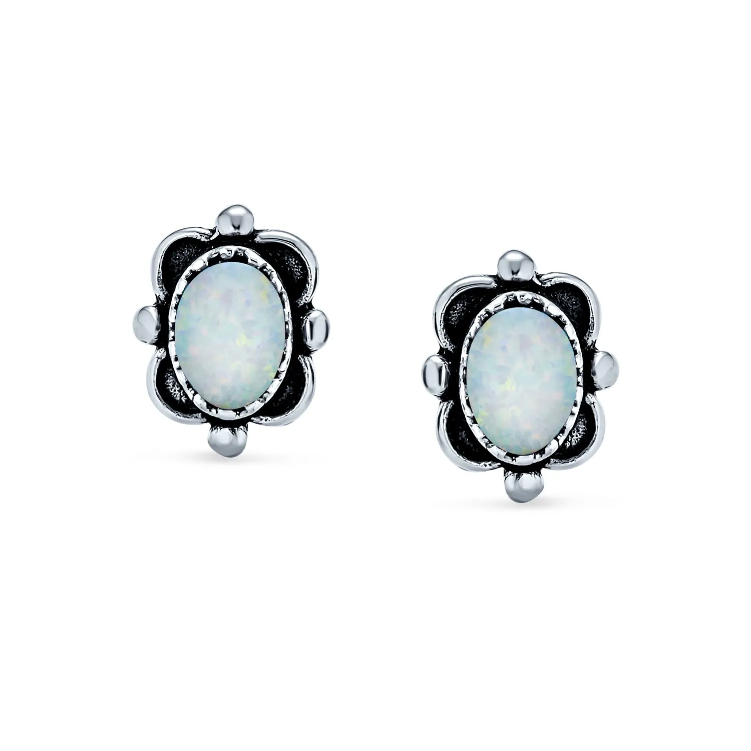 Bezel Moonstone Gemstone Ornate Round Stud Earrings Sterling Silver