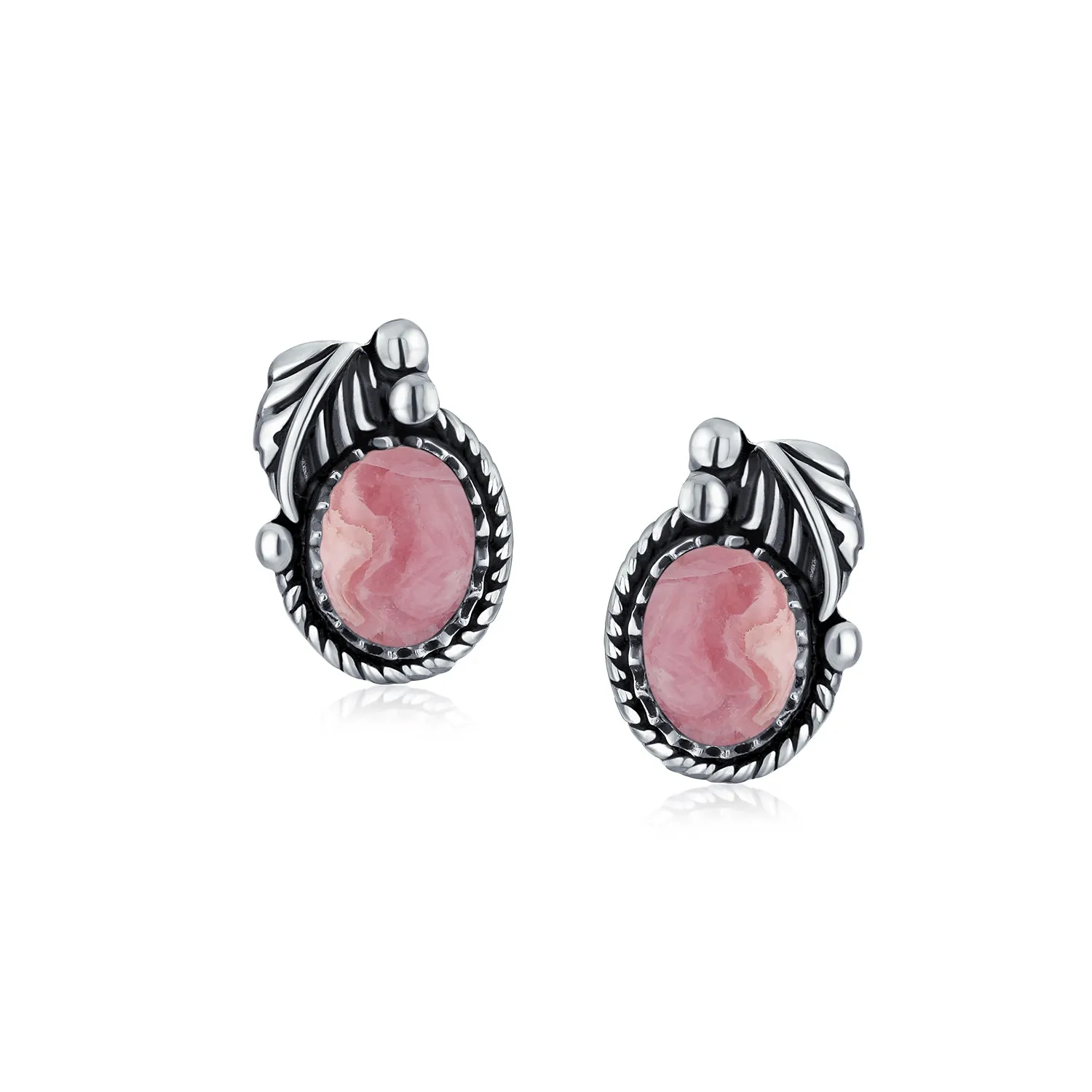 Bezel Moonstone Gemstone Ornate Round Stud Earrings Sterling Silver