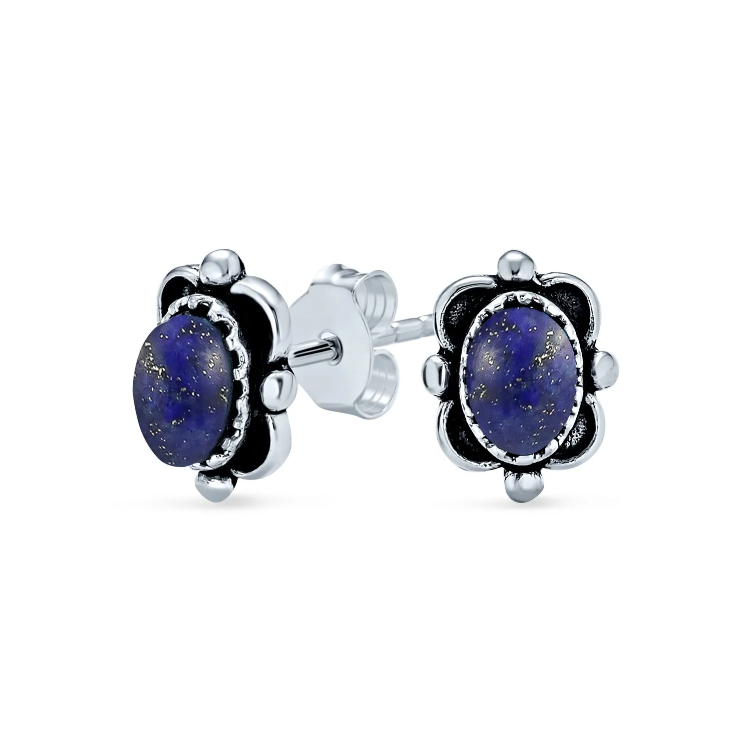 Bezel Moonstone Gemstone Ornate Round Stud Earrings Sterling Silver