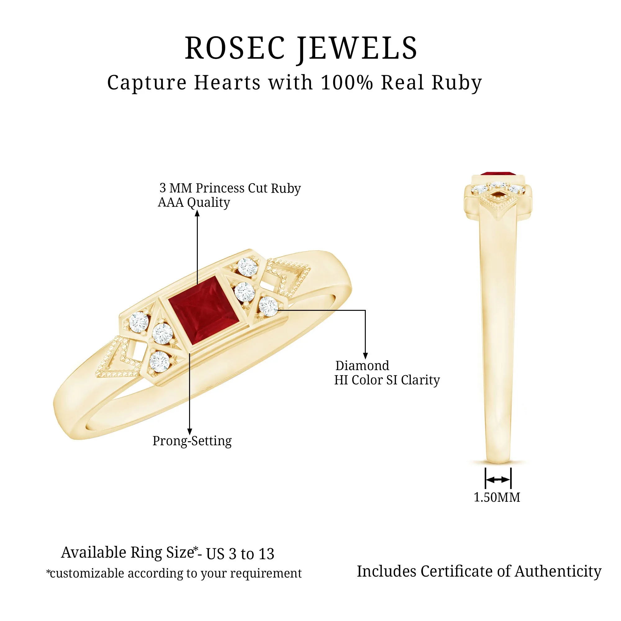 Bezel Set Ruby Anniversary Band with Diamond