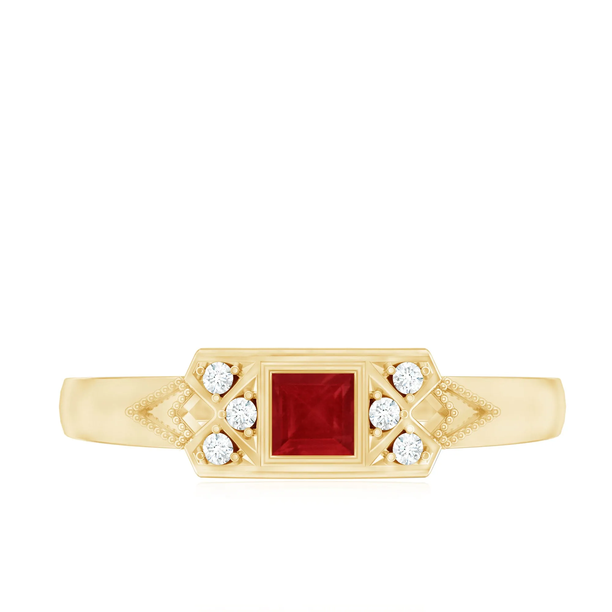 Bezel Set Ruby Anniversary Band with Diamond