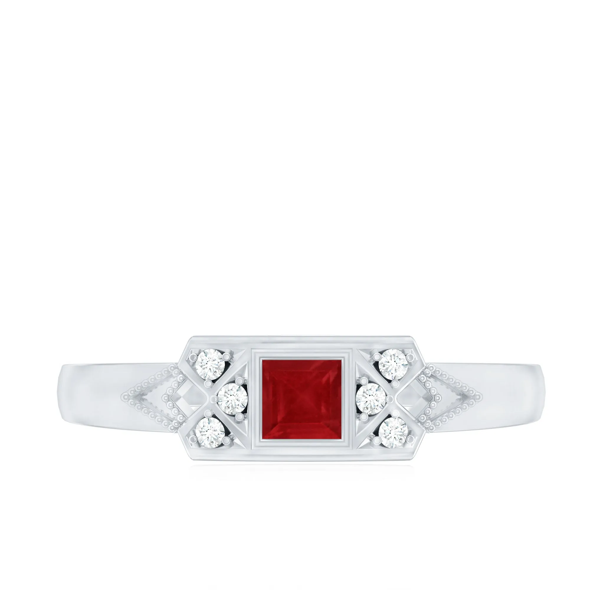 Bezel Set Ruby Anniversary Band with Diamond