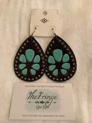 Black & Turquoise Faux leather earrings