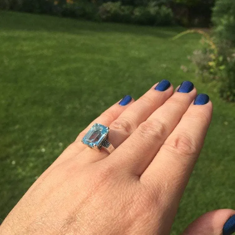 Blue Topaz Duchess Solitaire Silver Ring