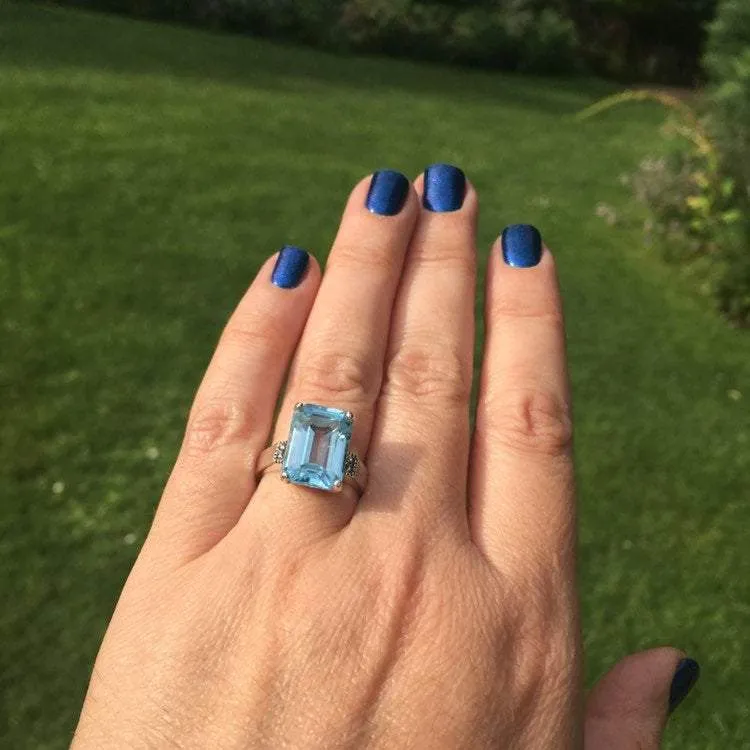 Blue Topaz Duchess Solitaire Silver Ring