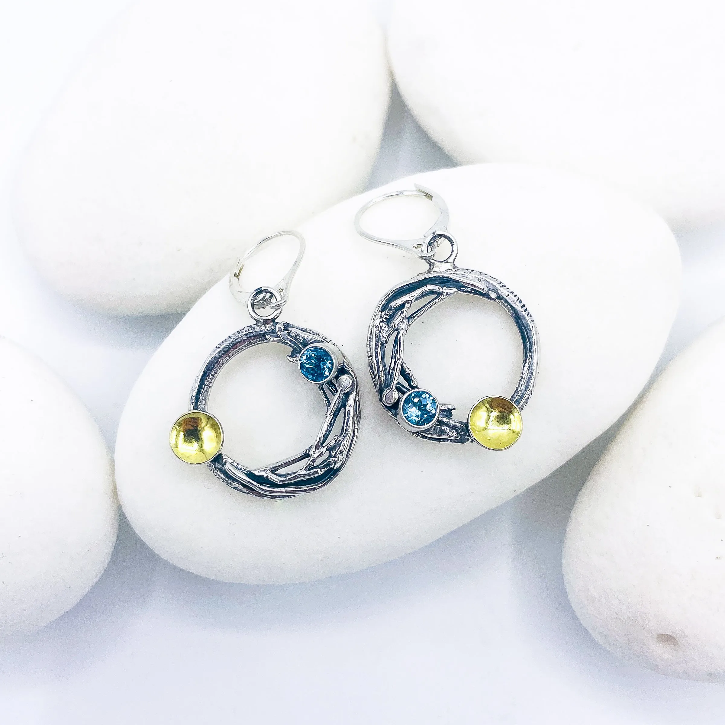 Blue Topaz Nest Earrings - Cradle of Light Earrings