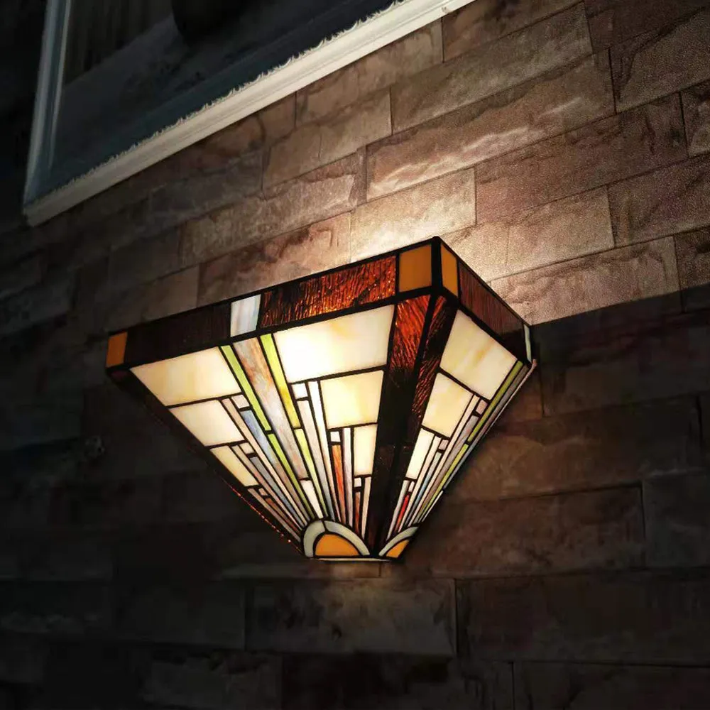 BONLICHT Tiffany Style1-Light Wall Sconce with 12 Inch Width Stained Glass Shade Wall Lamp