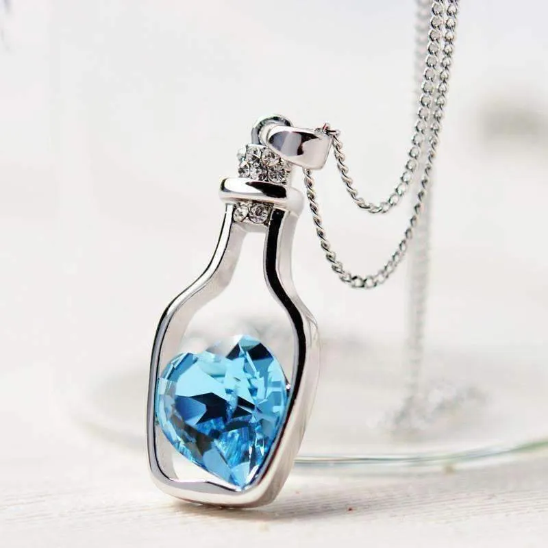 Bottled Up Love IOBI Crystals Necklace In Aqua Blue For Woman