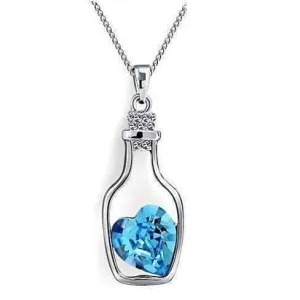 Bottled Up Love IOBI Crystals Necklace In Aqua Blue For Woman