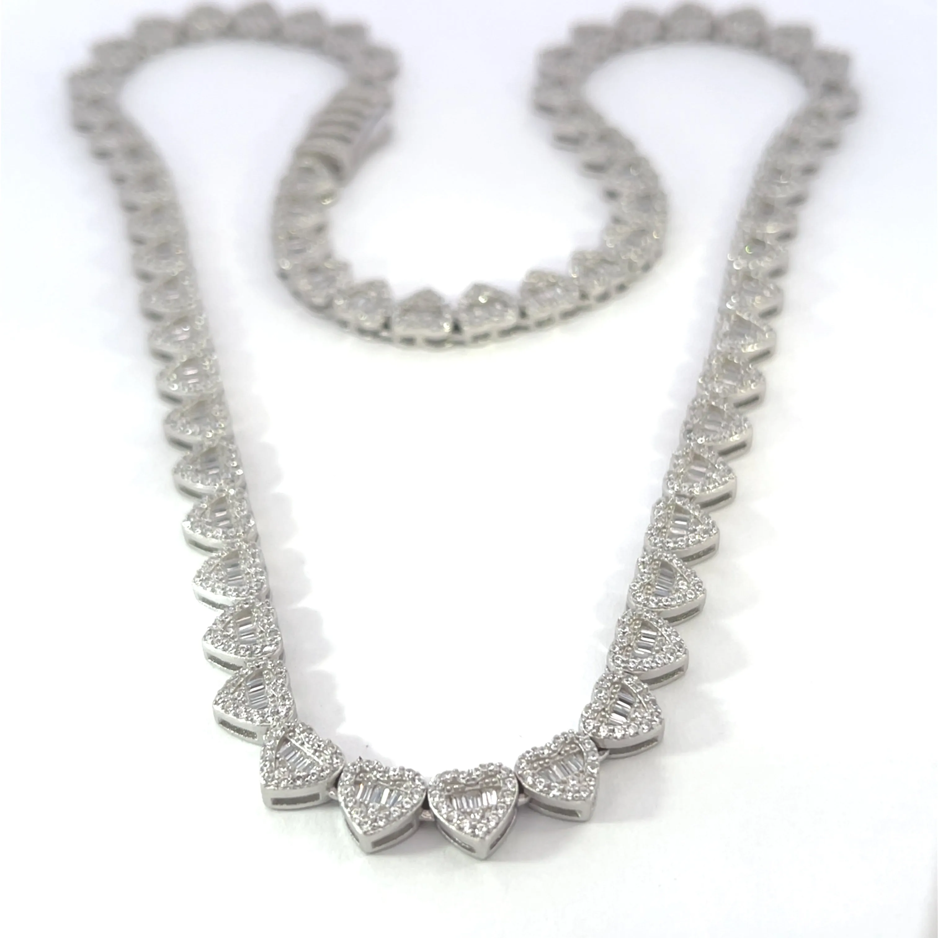 Brass 10MM Clasp Clock Heart Shaped Baguette Stone Chain Set(17" 7") BRCS-12 (SALE)