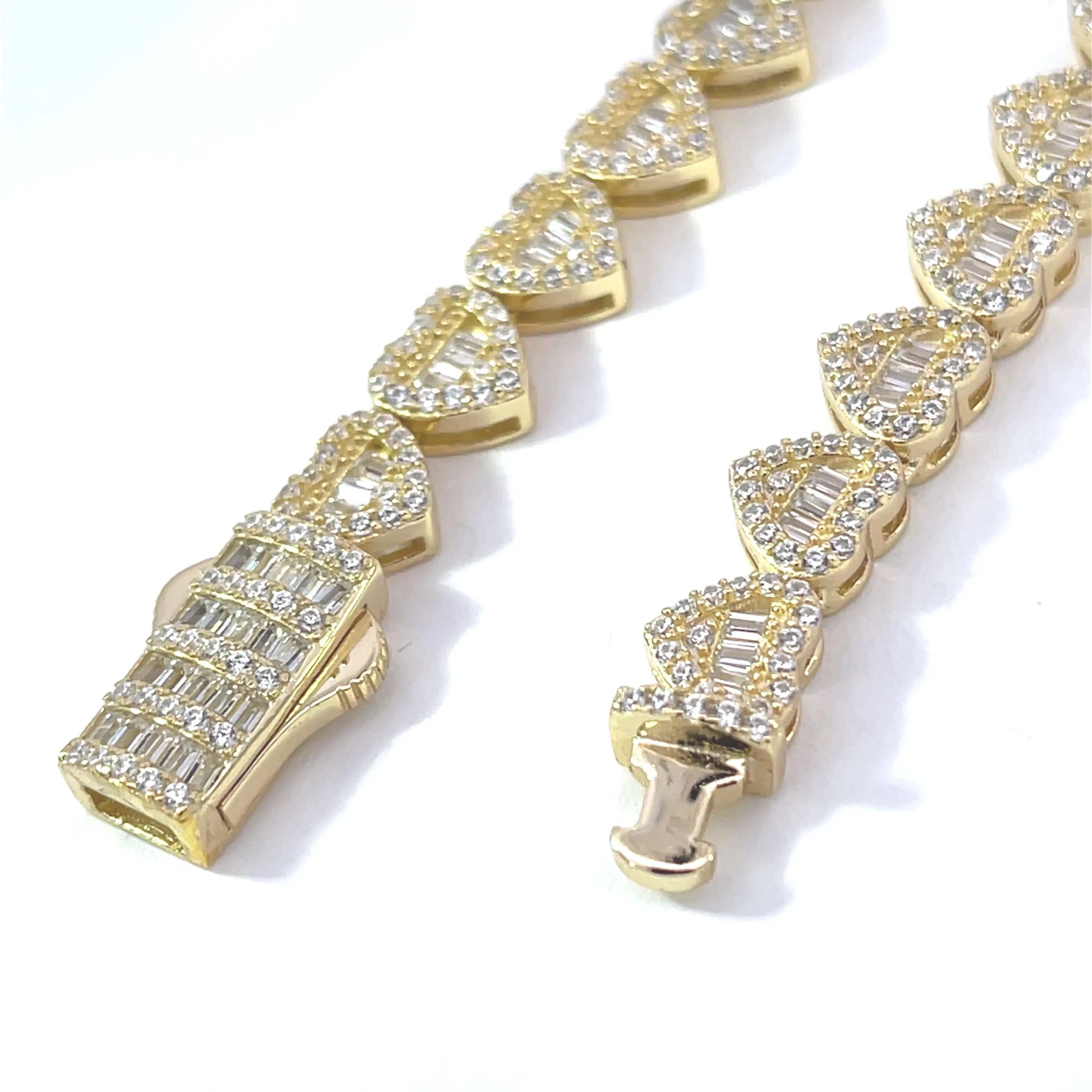 Brass 10MM Clasp Clock Heart Shaped Baguette Stone Chain Set(17" 7") BRCS-12 (SALE)