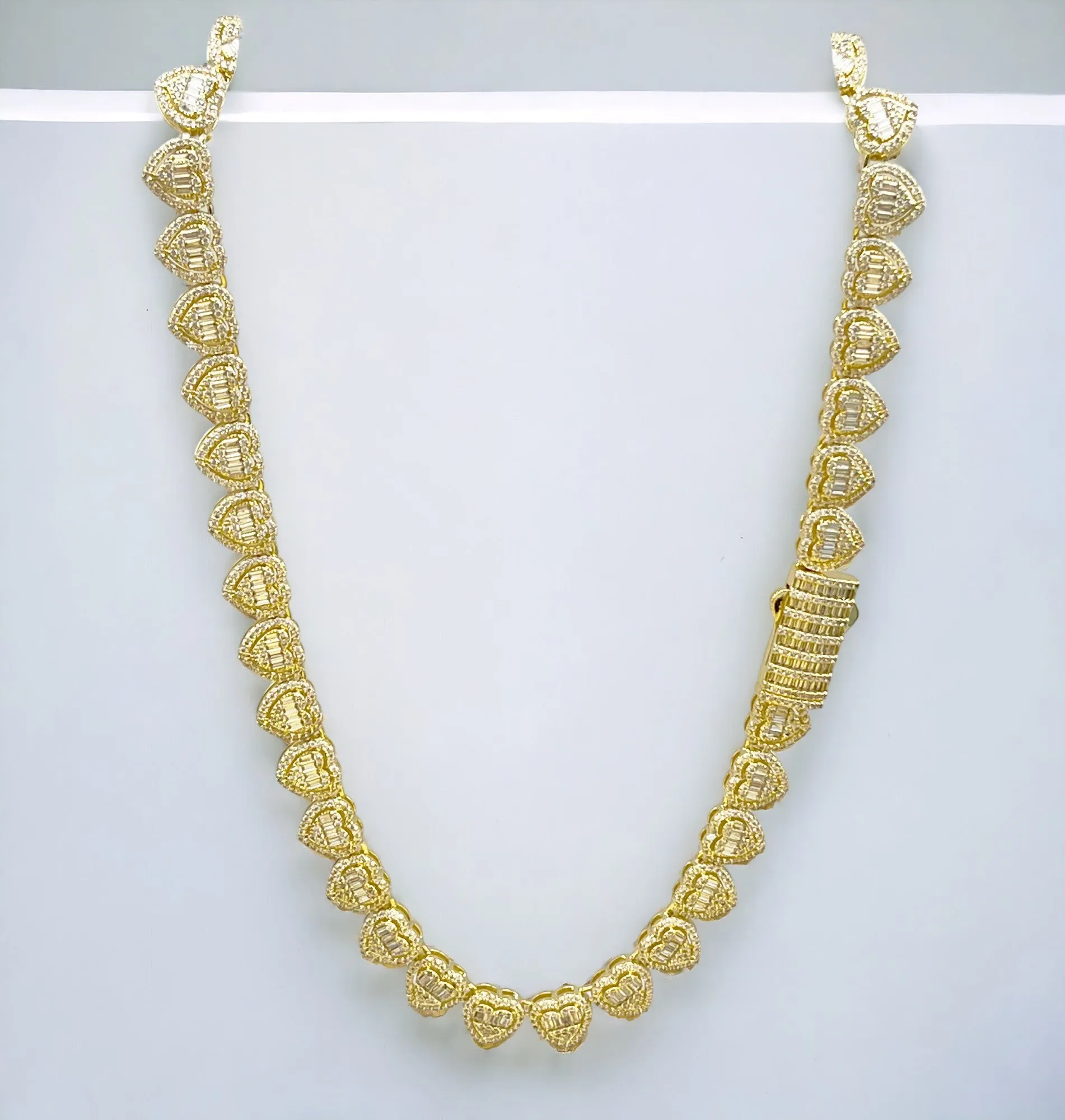 Brass 10MM Clasp Clock Heart Shaped Baguette Stone Chain Set(17" 7") BRCS-12 (SALE)