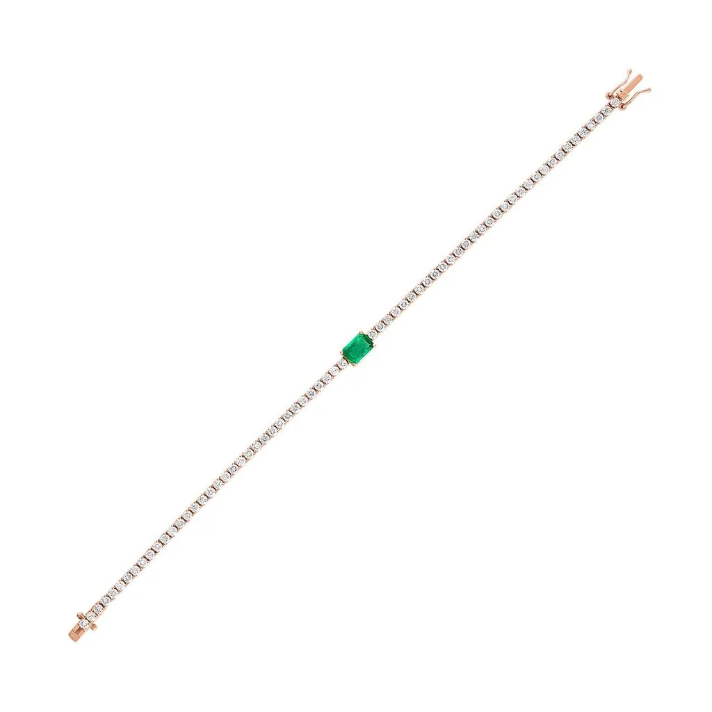 Center Emerald Diamond Tennis Bracelet
