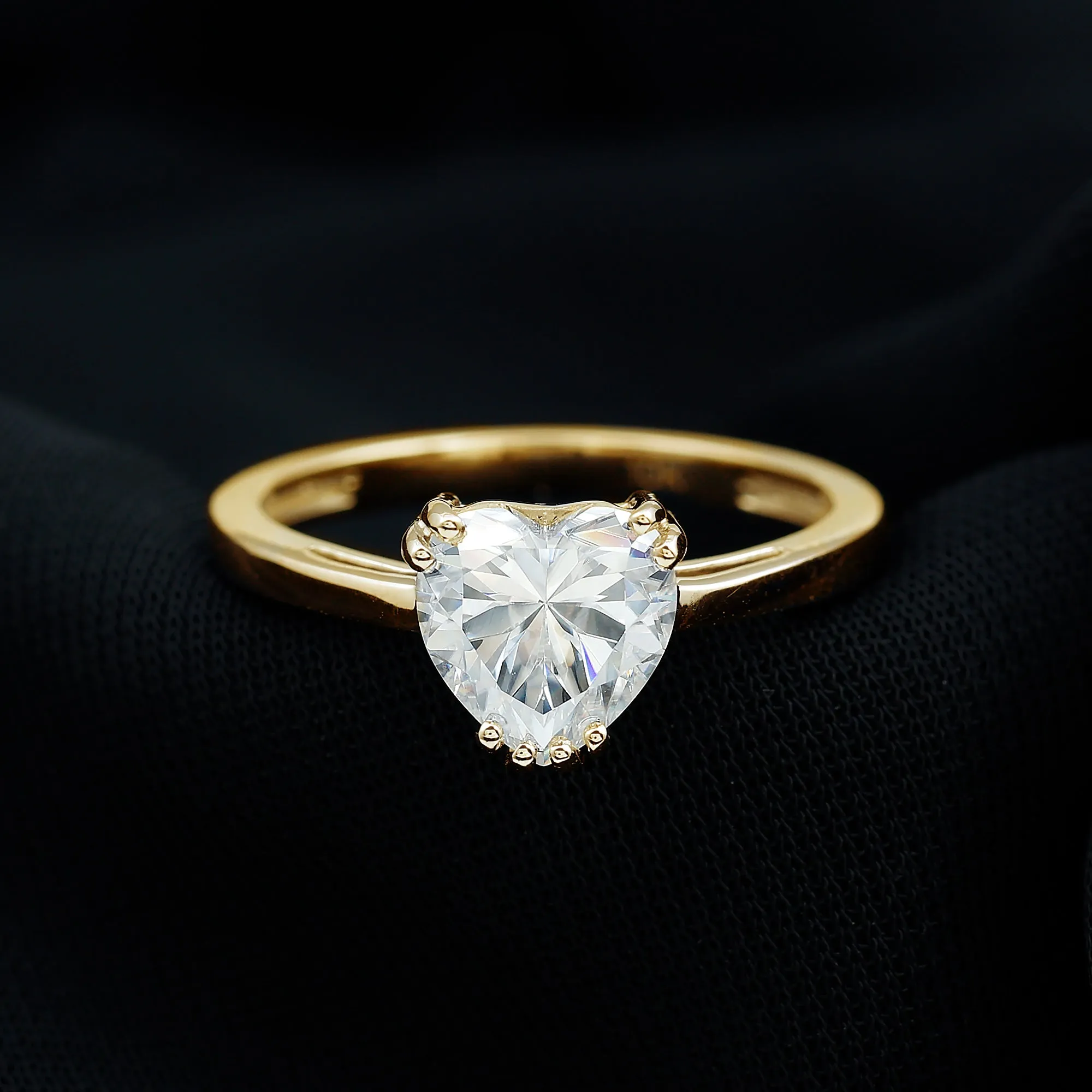 Certified Moissanite Solitaire Heart Engagement Ring