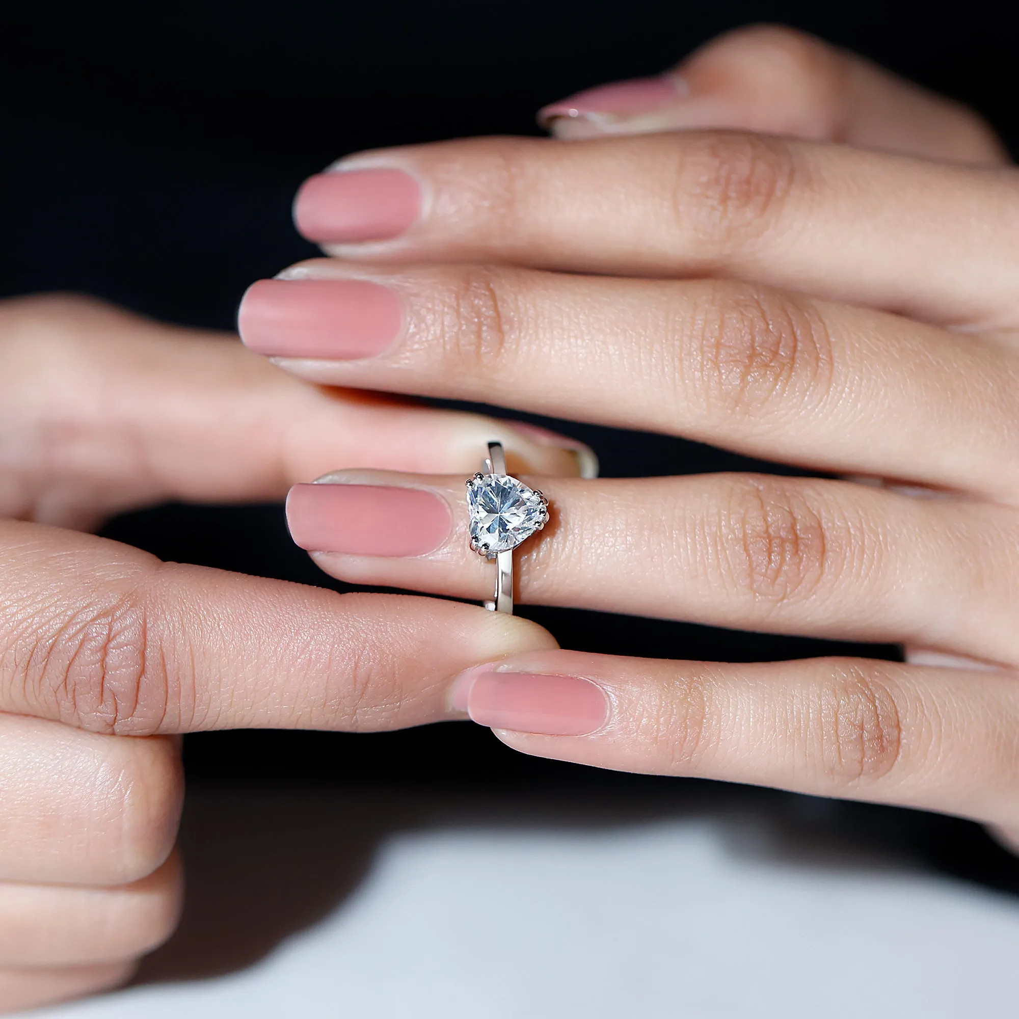 Certified Moissanite Solitaire Heart Engagement Ring