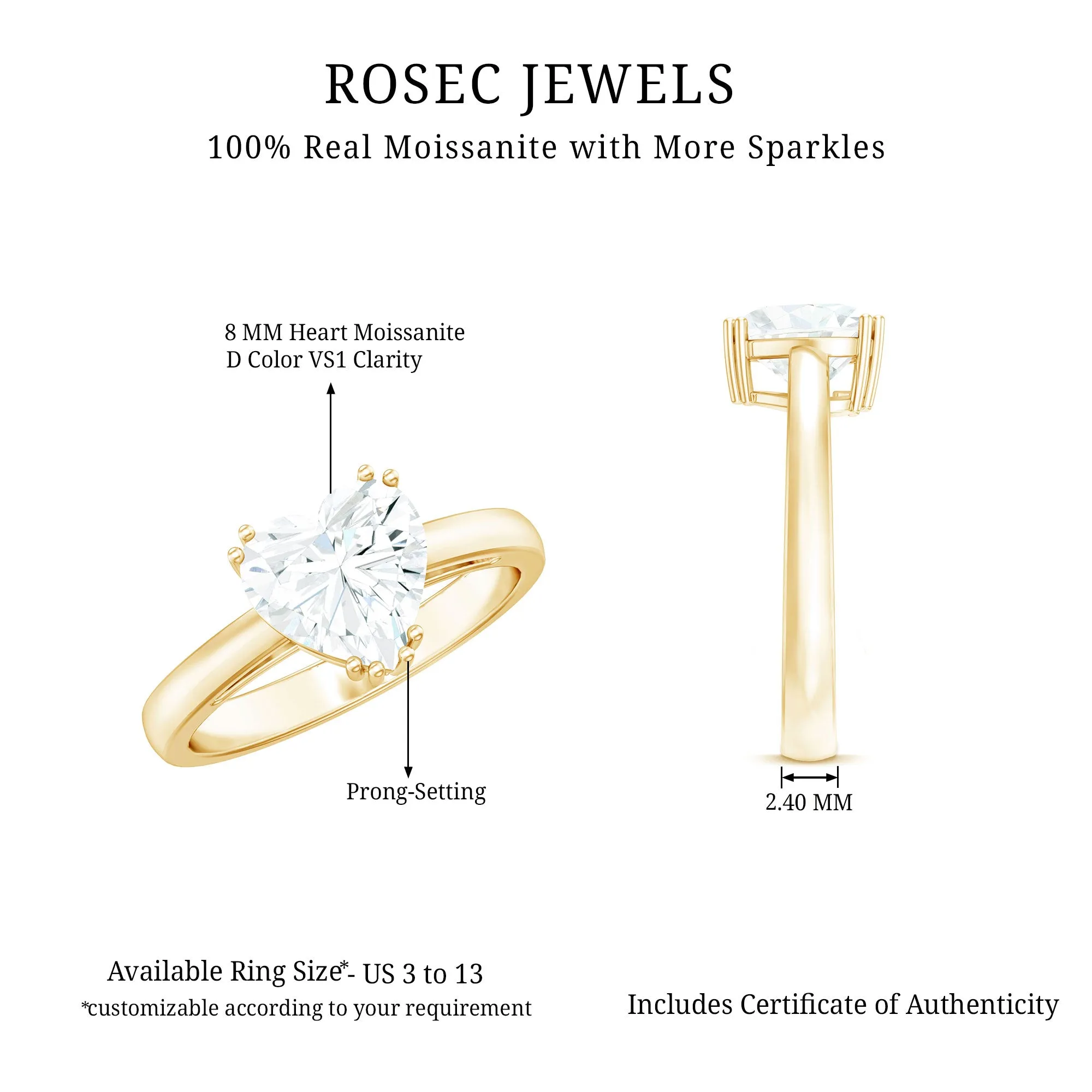 Certified Moissanite Solitaire Heart Engagement Ring