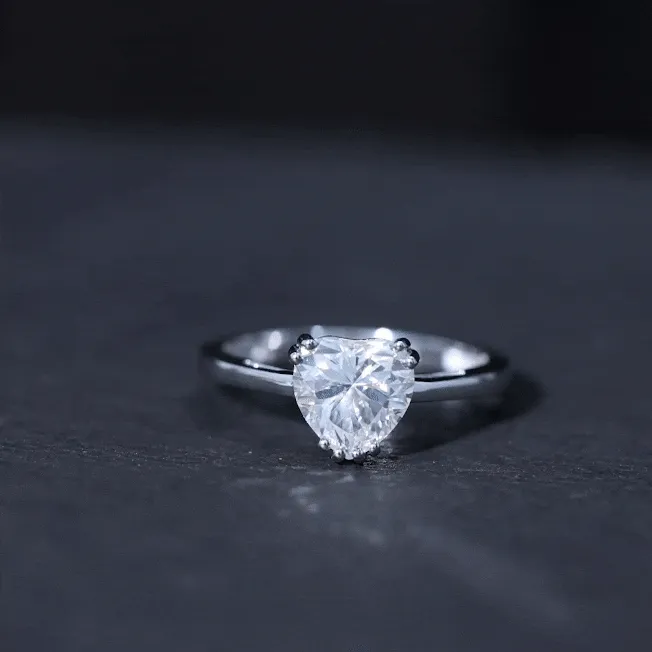 Certified Moissanite Solitaire Heart Engagement Ring