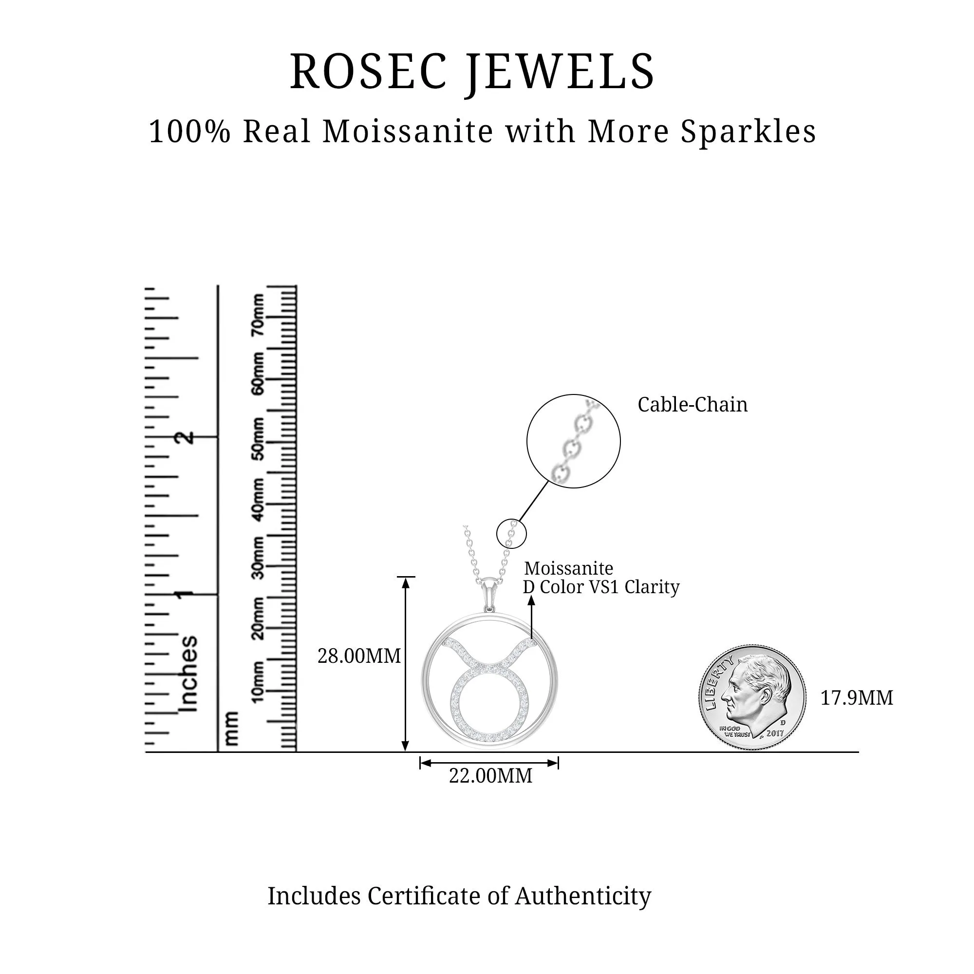 Certified Moissanite Taurus Zodiac Sign Pendant Necklace