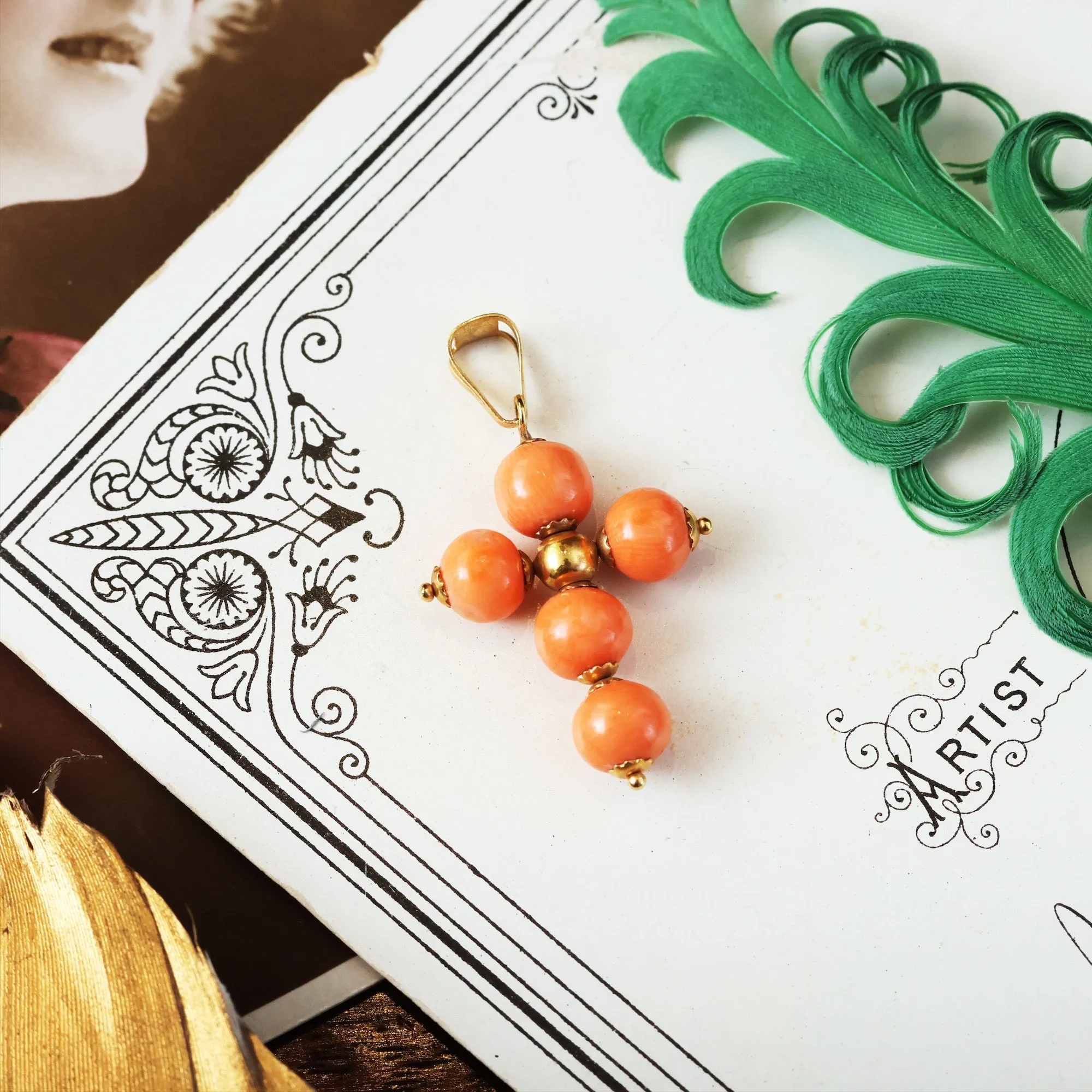 Charming Beaded Peach Sciacca Coral Cross