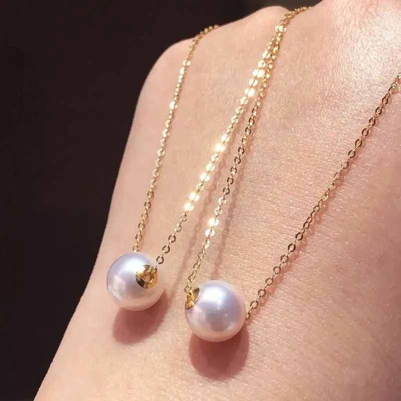 Classic Single Pearl Pendant Necklace 18K Gold
