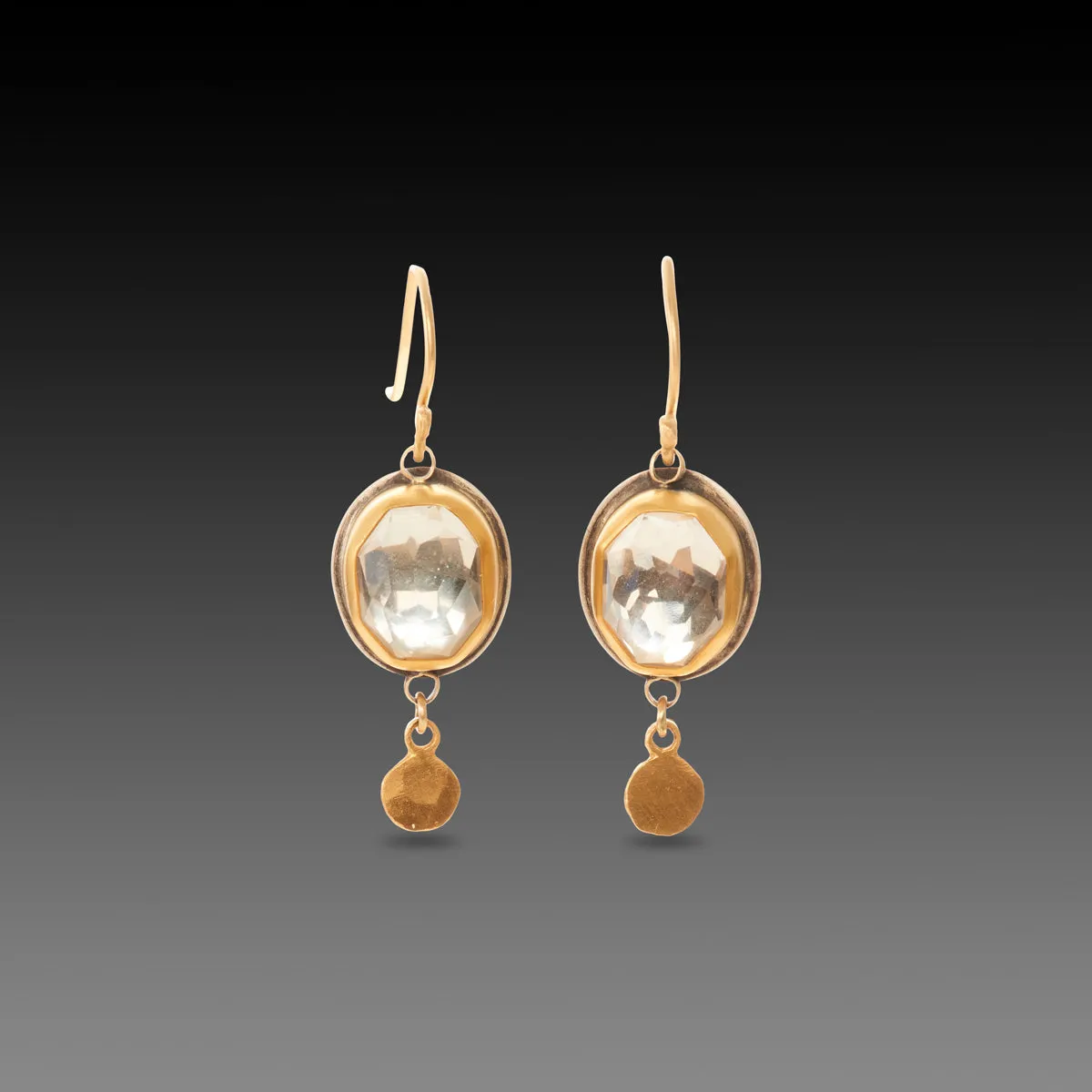 Clear Topaz Earrings with 22k Gold Drops