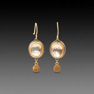 Clear Topaz Earrings with 22k Gold Drops