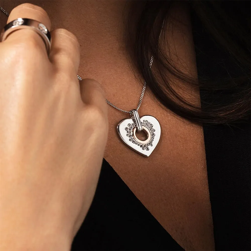 Clogau Cariad Heart Sparkle Silver & Rose Gold Pendant Necklace