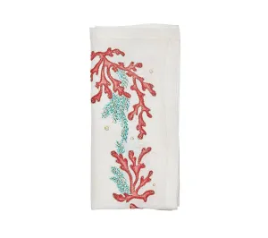 Coral Spray Napkin in White Coral & Turquoise Set of 4 by Kim Seybert