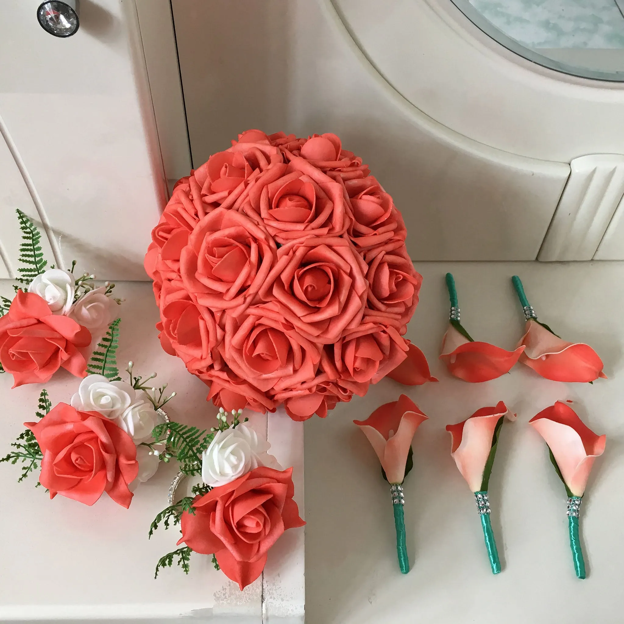 Coral Wedding Bouquet Corsages Boutonnieres