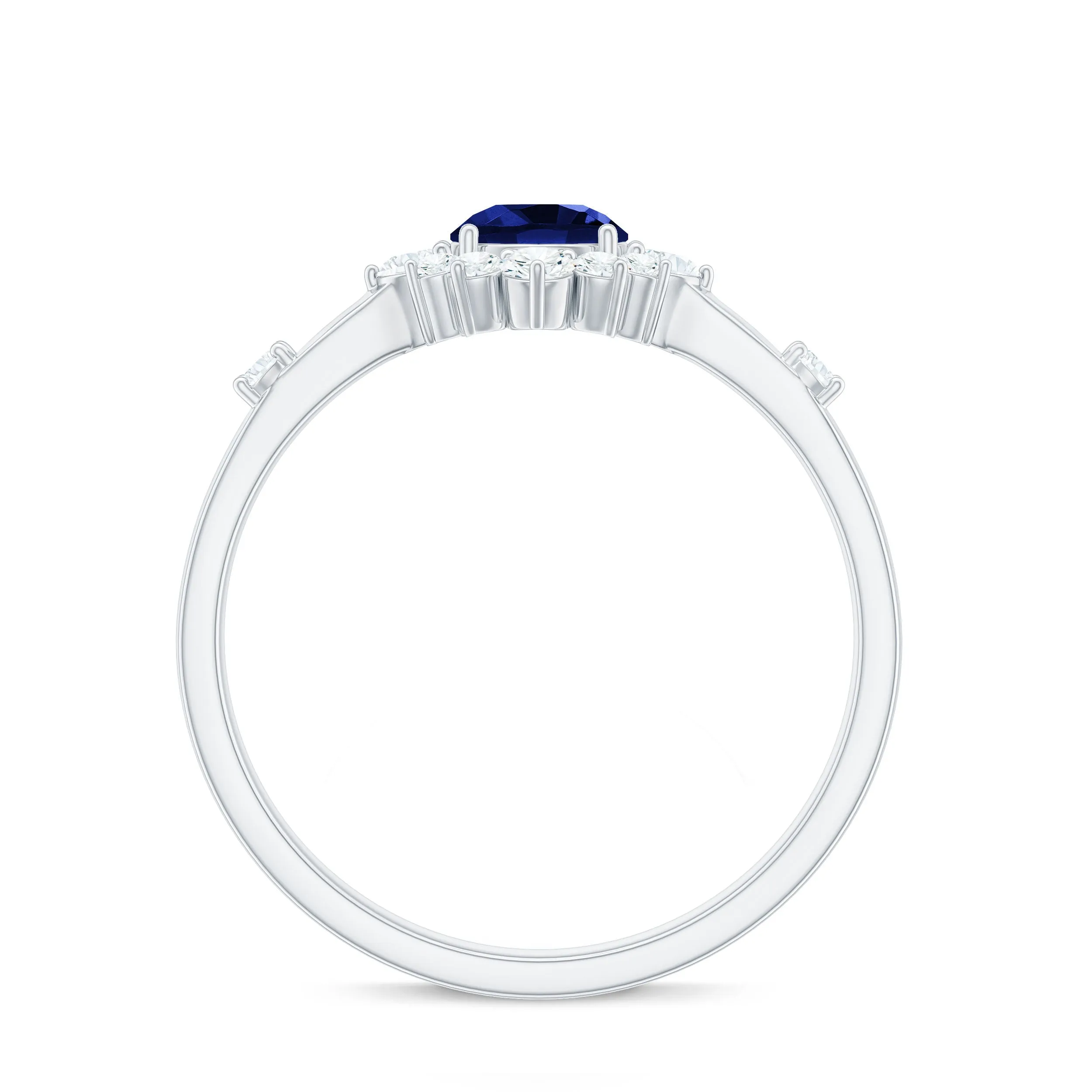 Created Blue Sapphire Classic Halo Engagement Ring with Diamond