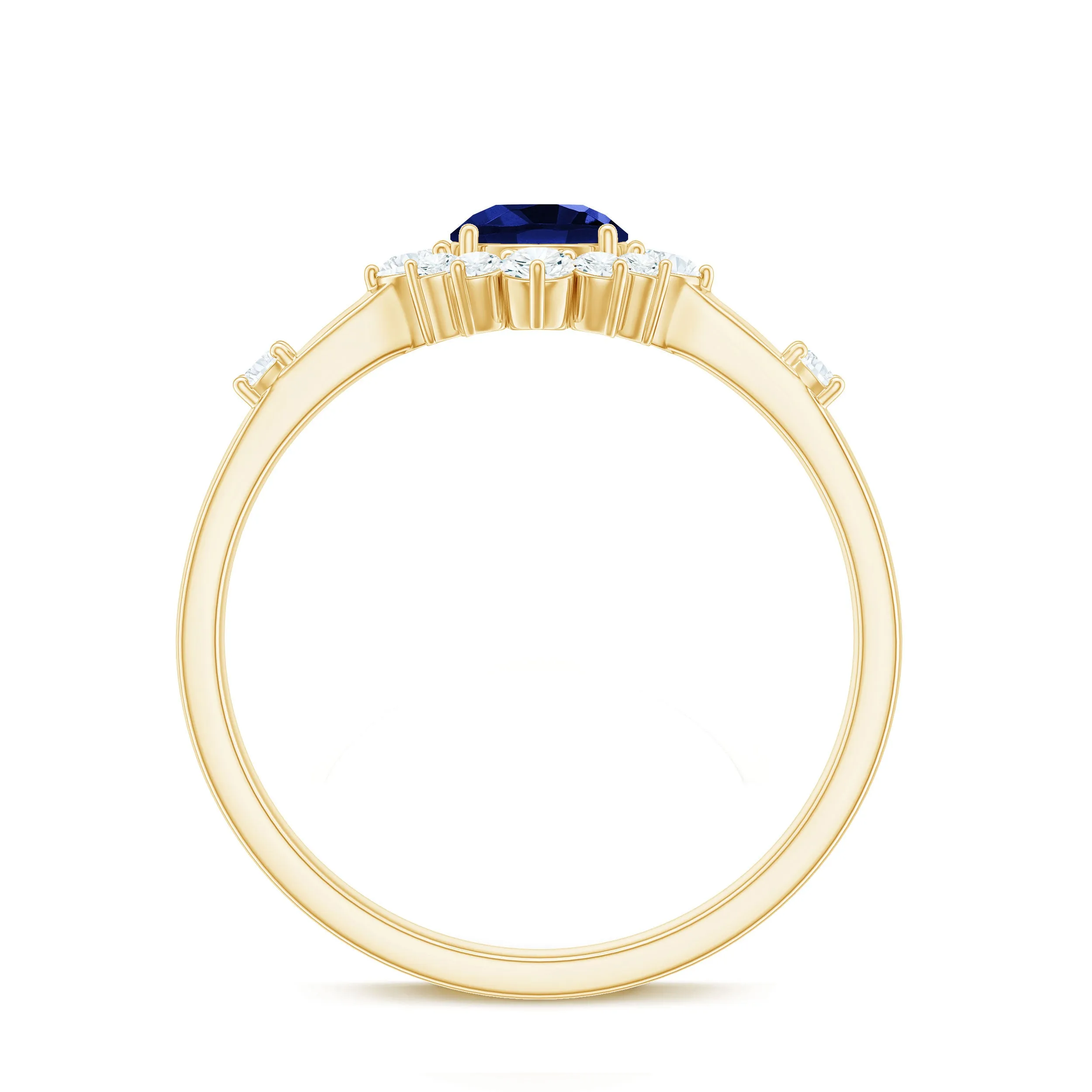 Created Blue Sapphire Classic Halo Engagement Ring with Diamond