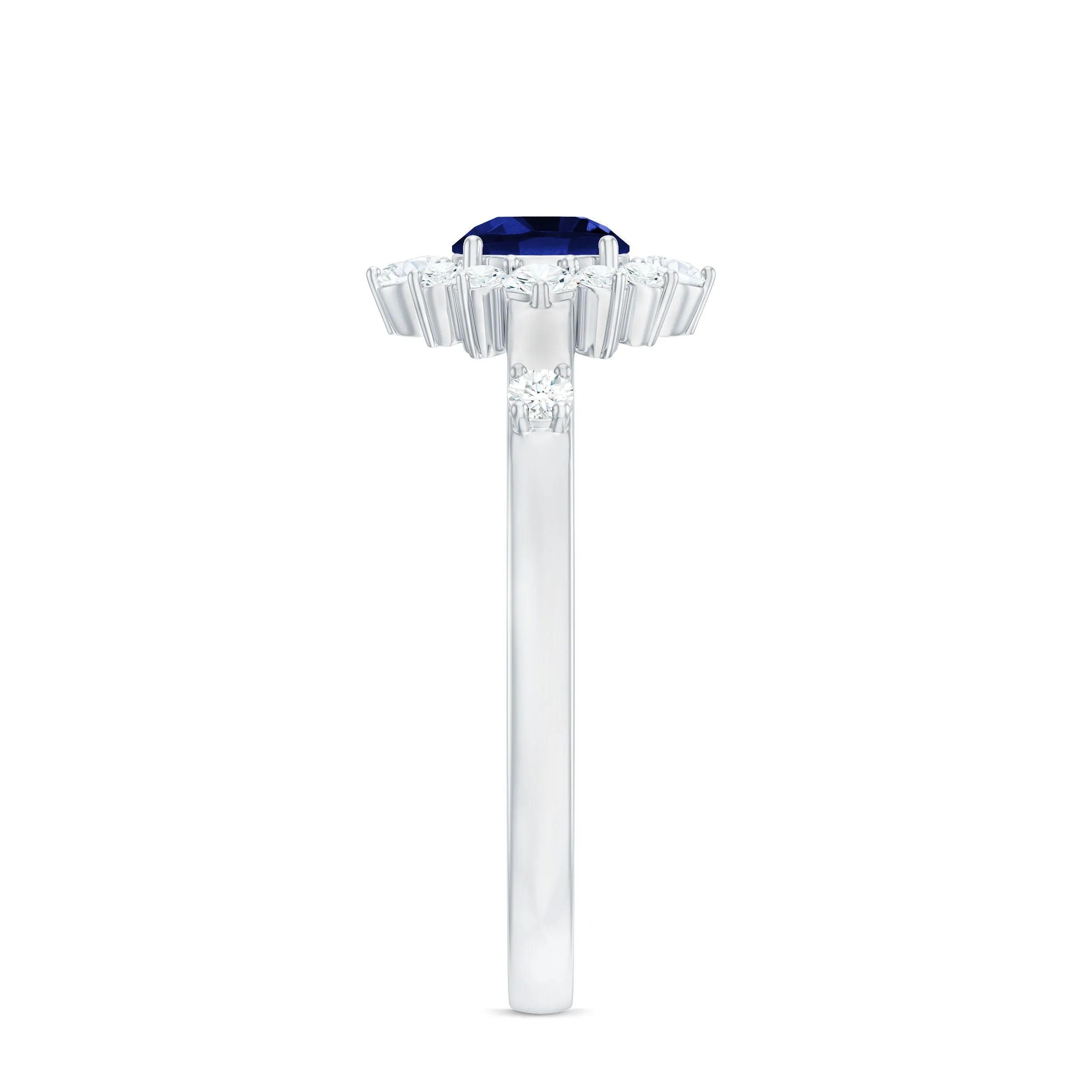 Created Blue Sapphire Classic Halo Engagement Ring with Diamond