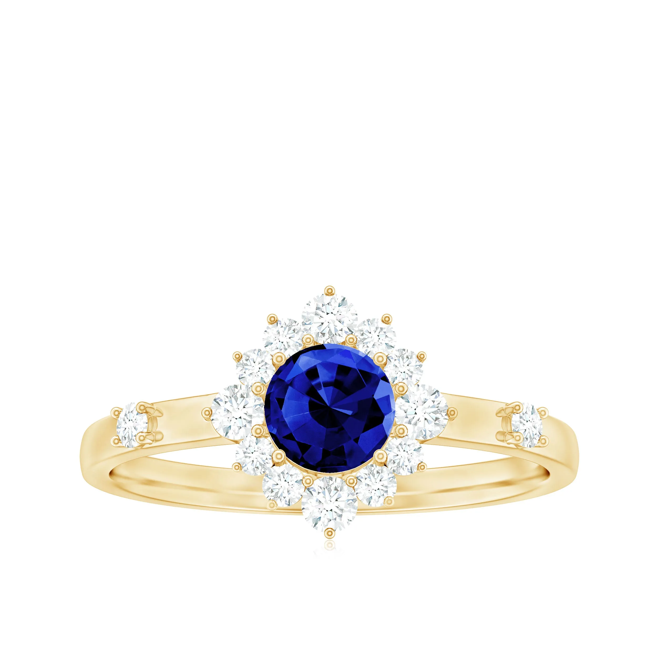 Created Blue Sapphire Classic Halo Engagement Ring with Diamond