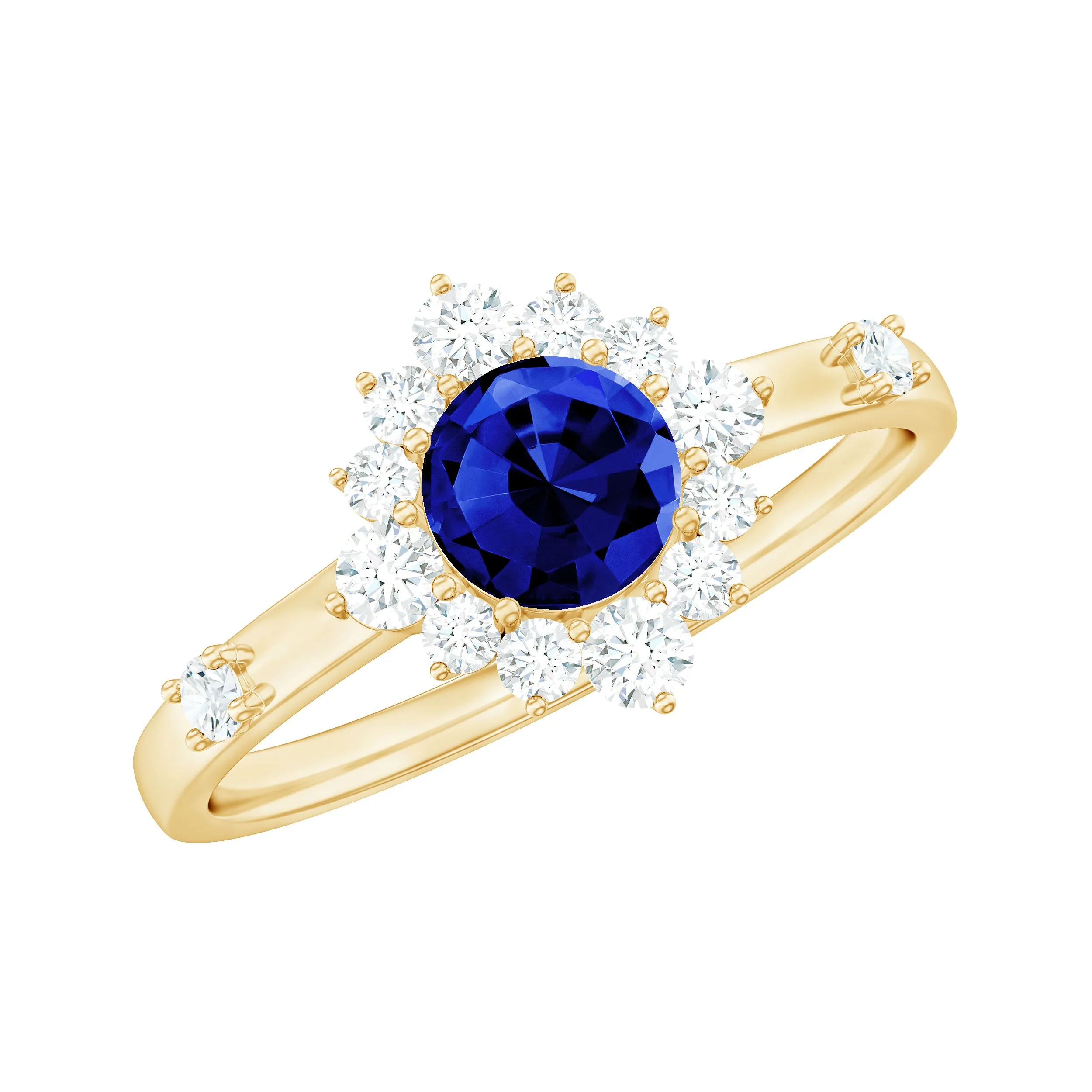 Created Blue Sapphire Classic Halo Engagement Ring with Diamond