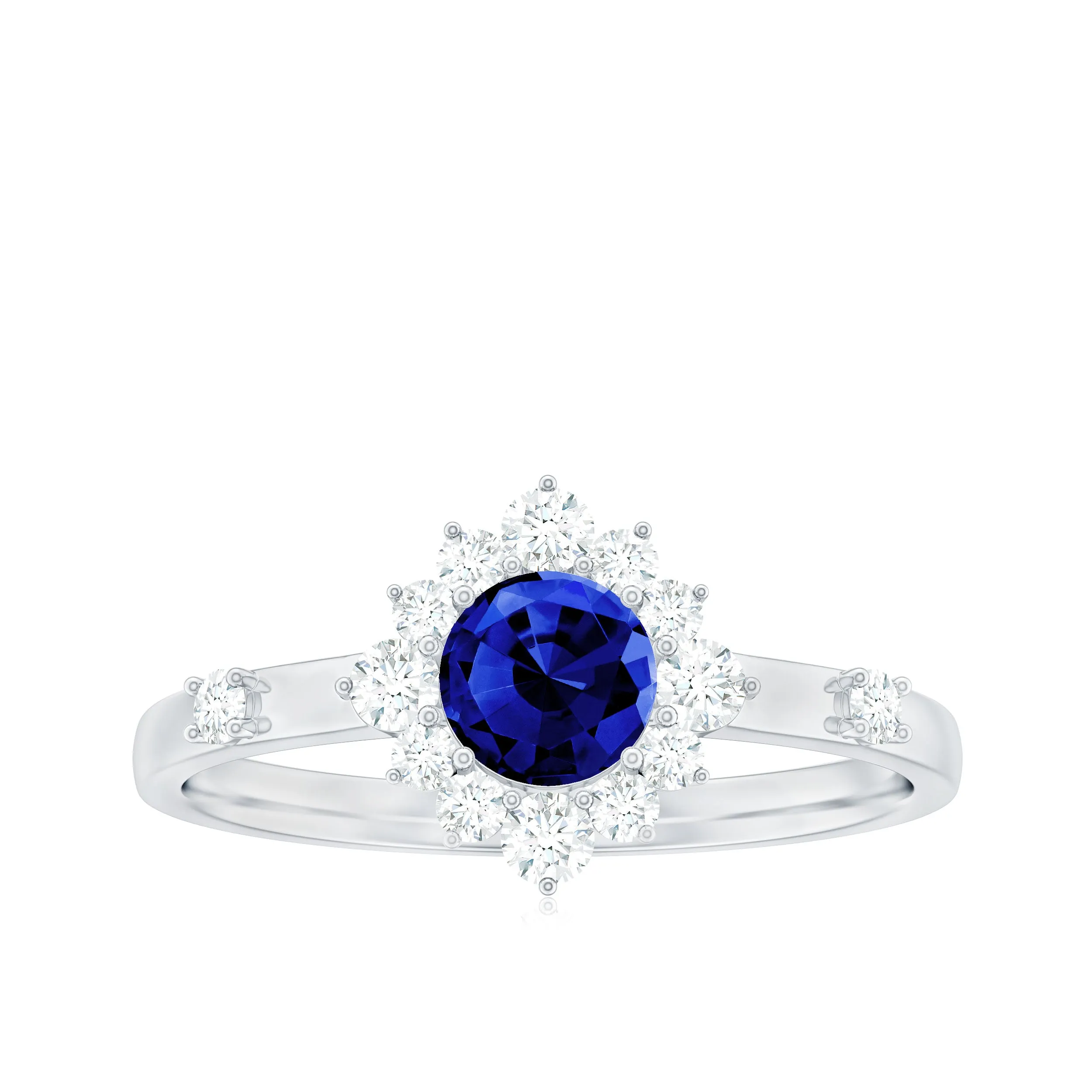Created Blue Sapphire Classic Halo Engagement Ring with Diamond