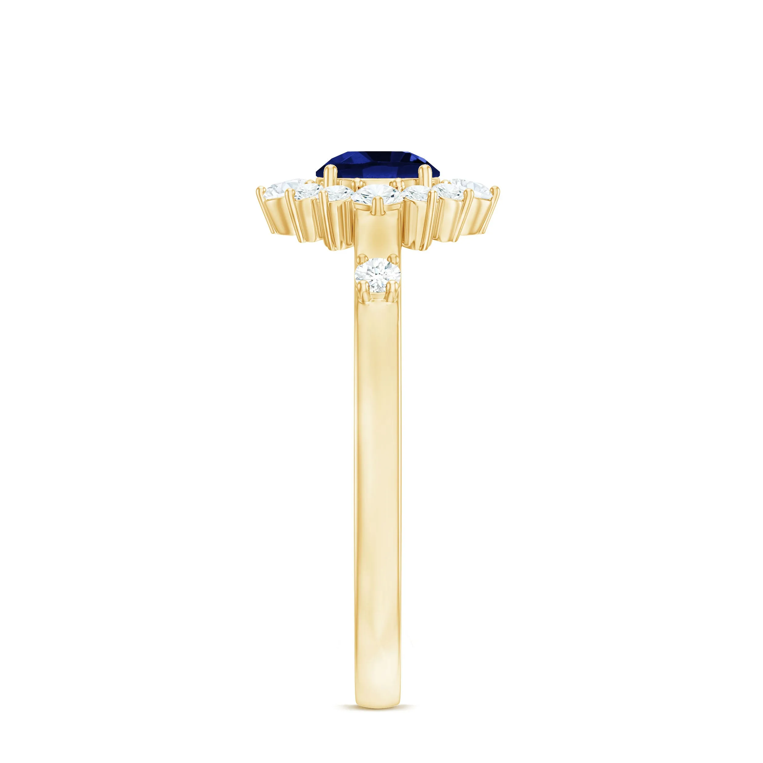 Created Blue Sapphire Classic Halo Engagement Ring with Diamond