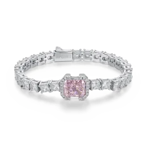 Crushed Ice Emerald Cut Tennis Bracelet - Fancy Light Pink