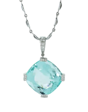 Cushion Aquamarine Diamond Pendant Necklace