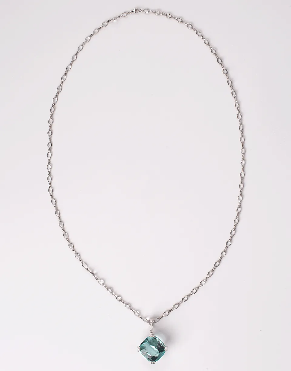 Cushion Aquamarine Diamond Pendant Necklace