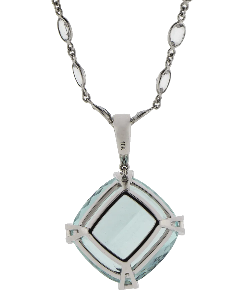 Cushion Aquamarine Diamond Pendant Necklace