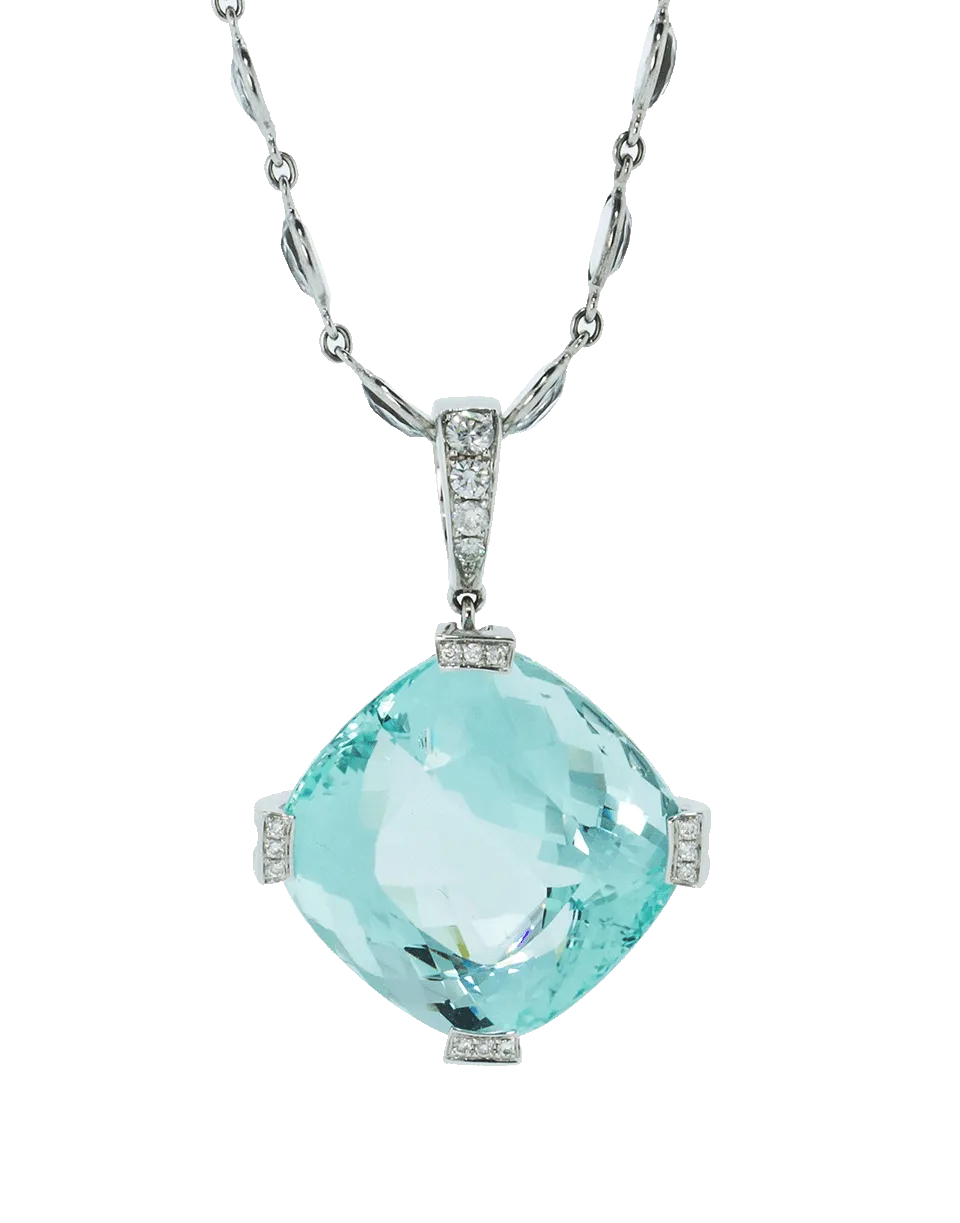 Cushion Aquamarine Diamond Pendant Necklace