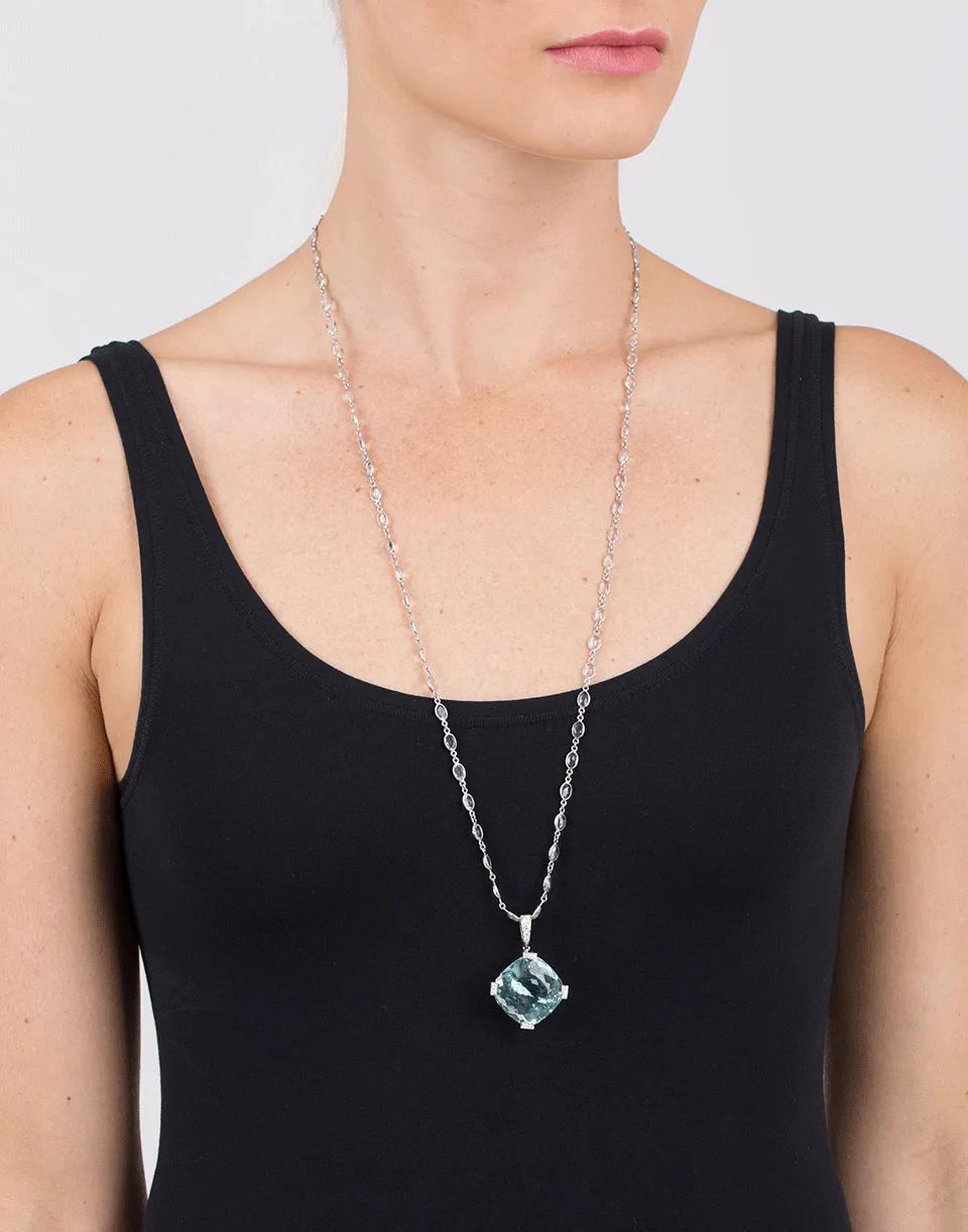 Cushion Aquamarine Diamond Pendant Necklace