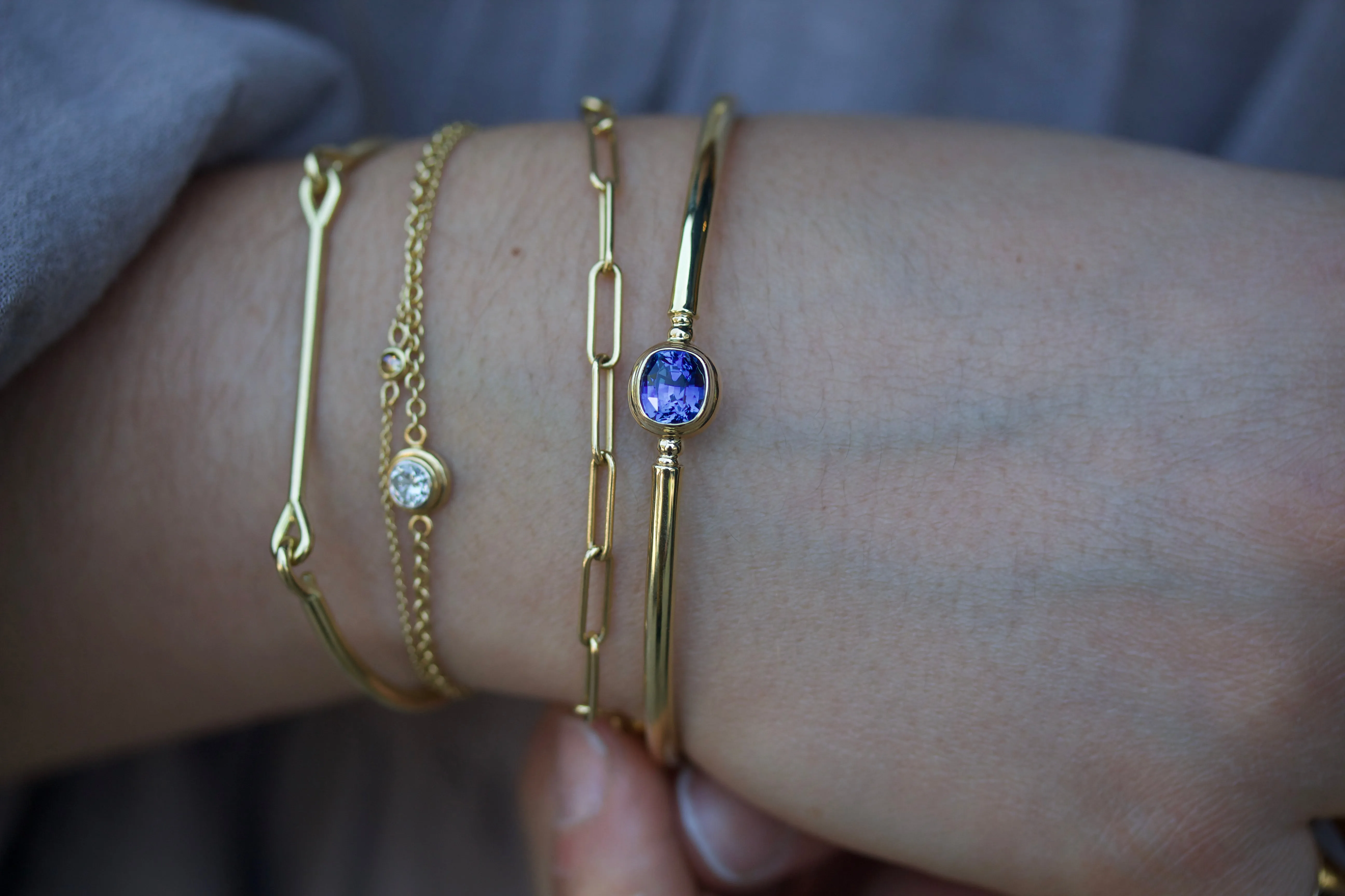 Cushion Cut Blue Sapphire Bangle Bracelet
