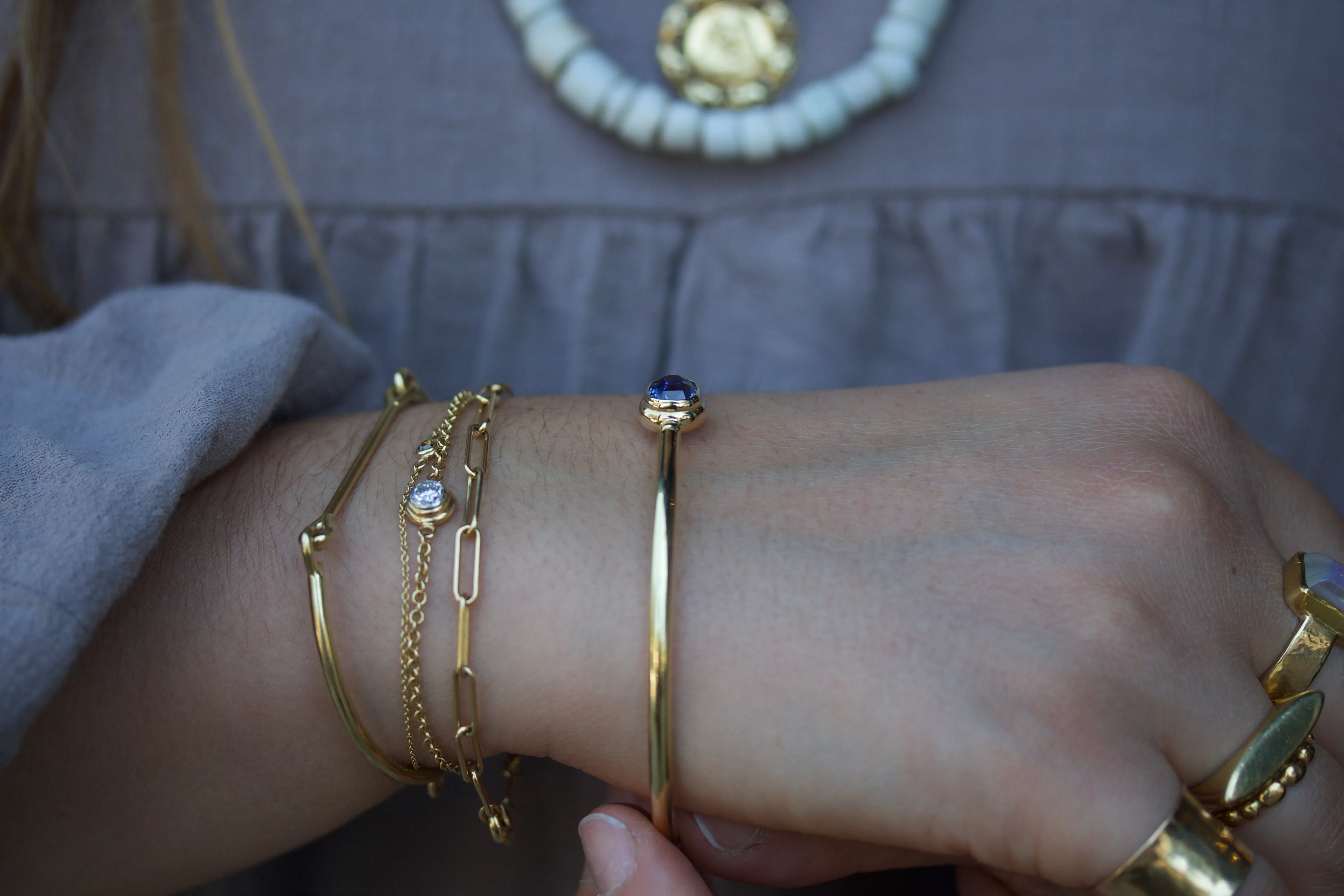Cushion Cut Blue Sapphire Bangle Bracelet