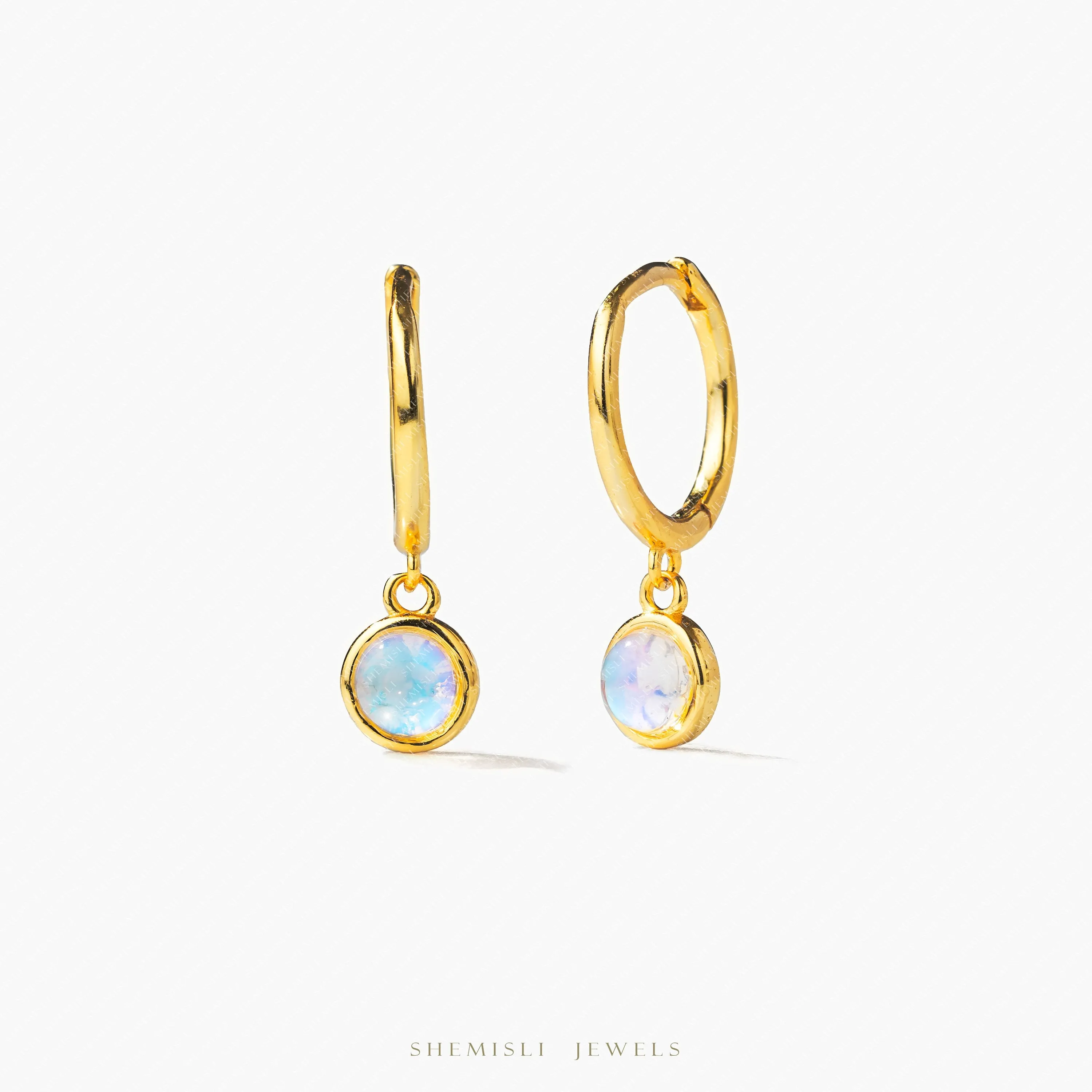 Dainty Moon Stone CZ Hoop Earrings, Unisex, Gold, Silver SHEMISLI SH671