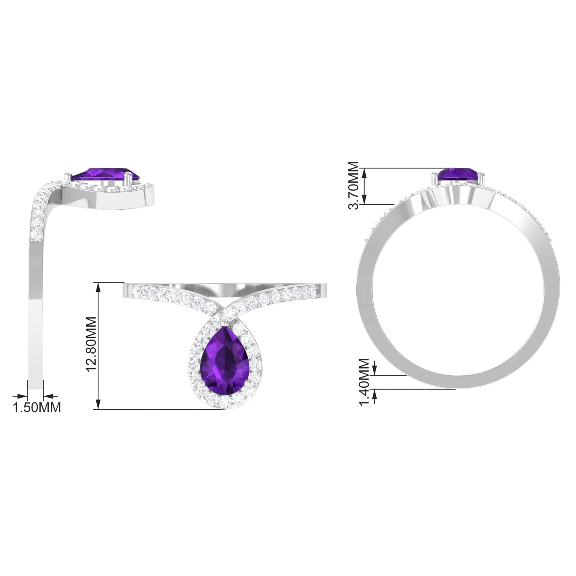 Designer Amethyst Teardrop Engagement Ring with Diamond