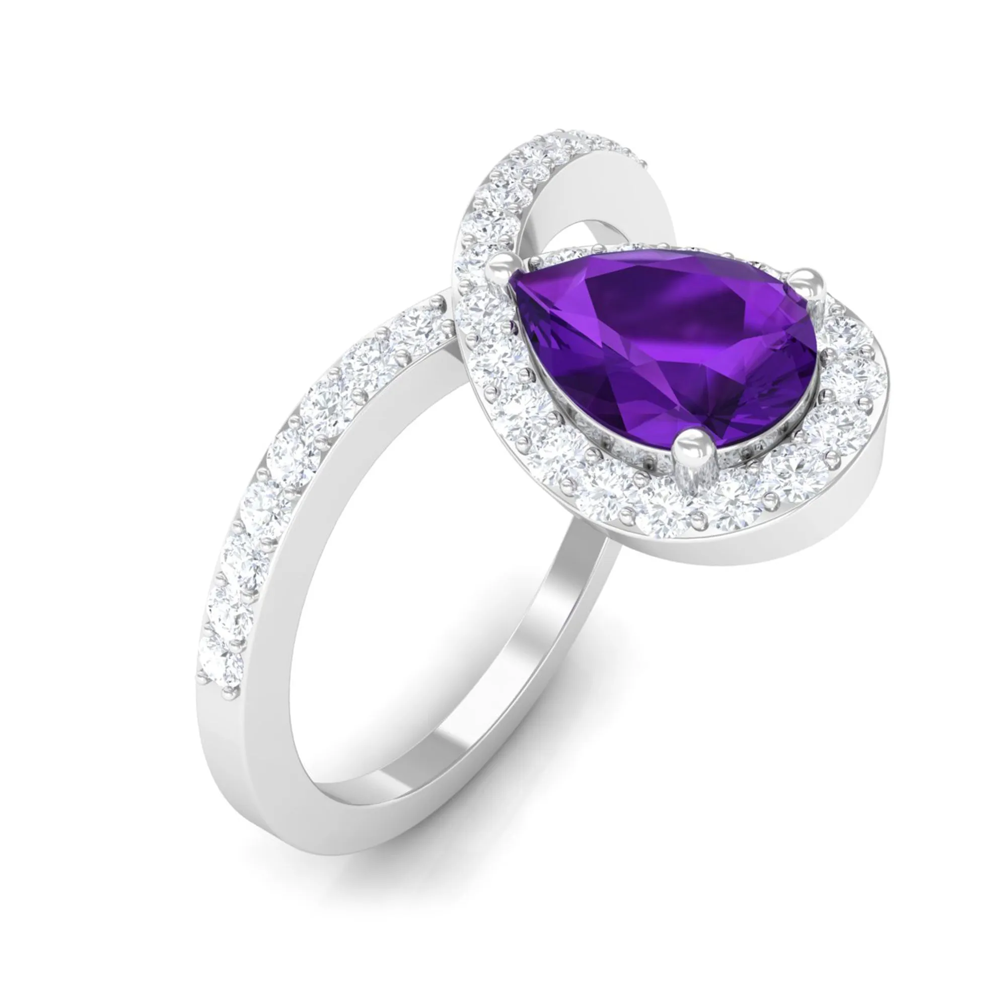 Designer Amethyst Teardrop Engagement Ring with Diamond
