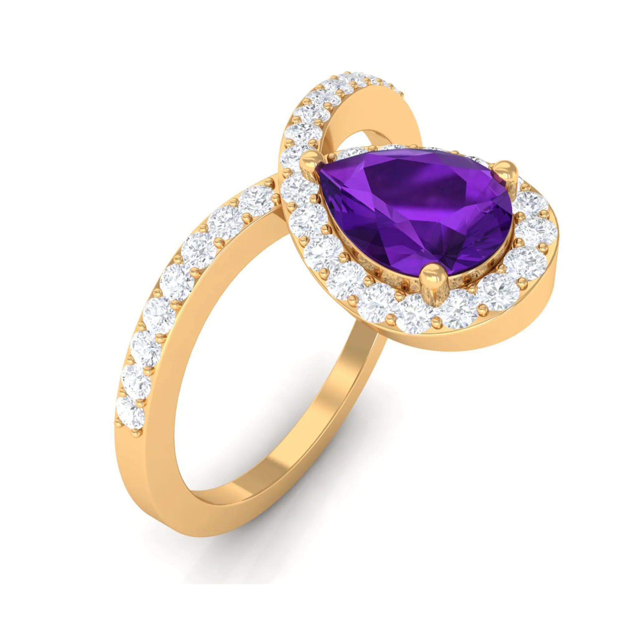 Designer Amethyst Teardrop Engagement Ring with Diamond