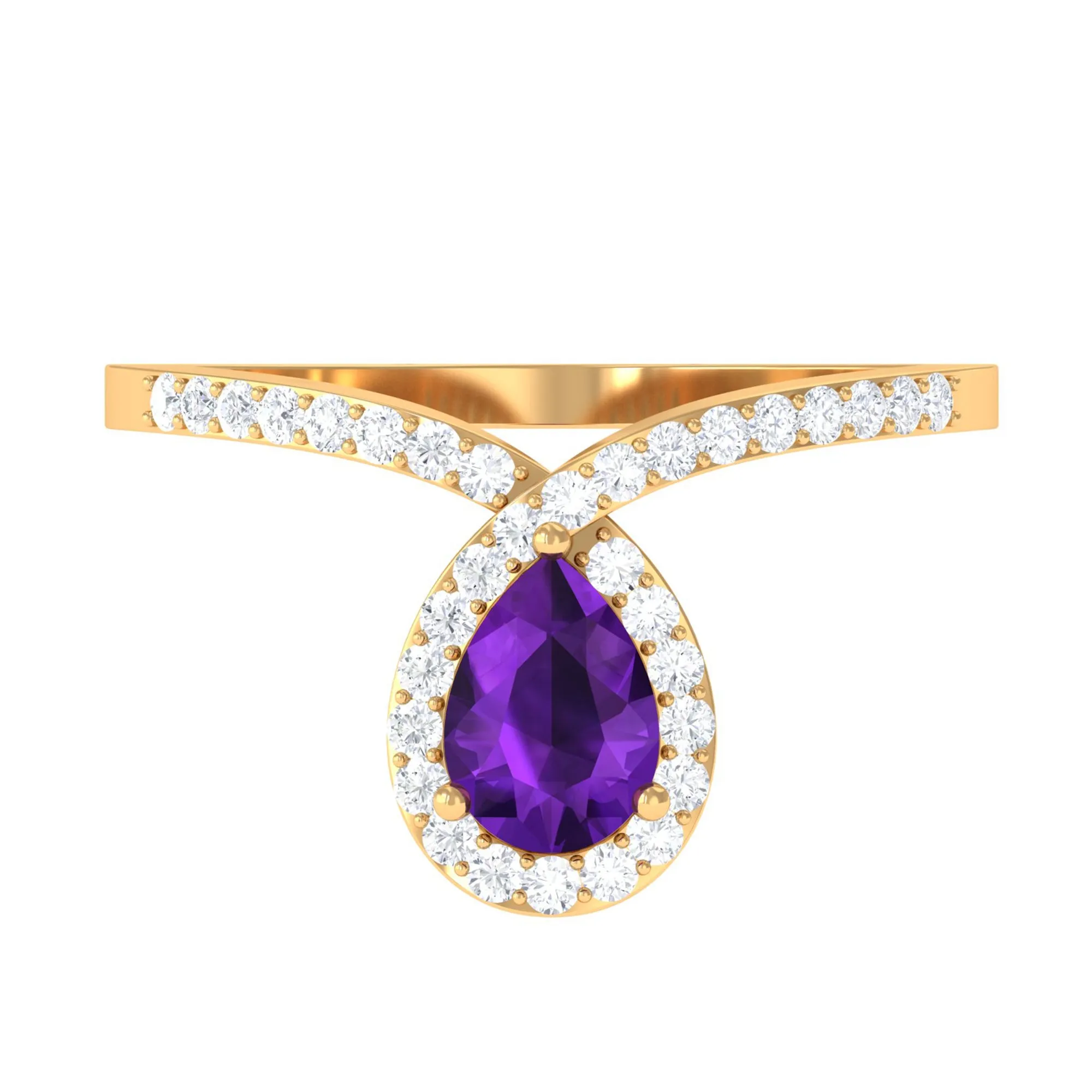 Designer Amethyst Teardrop Engagement Ring with Diamond