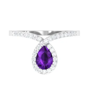Designer Amethyst Teardrop Engagement Ring with Diamond